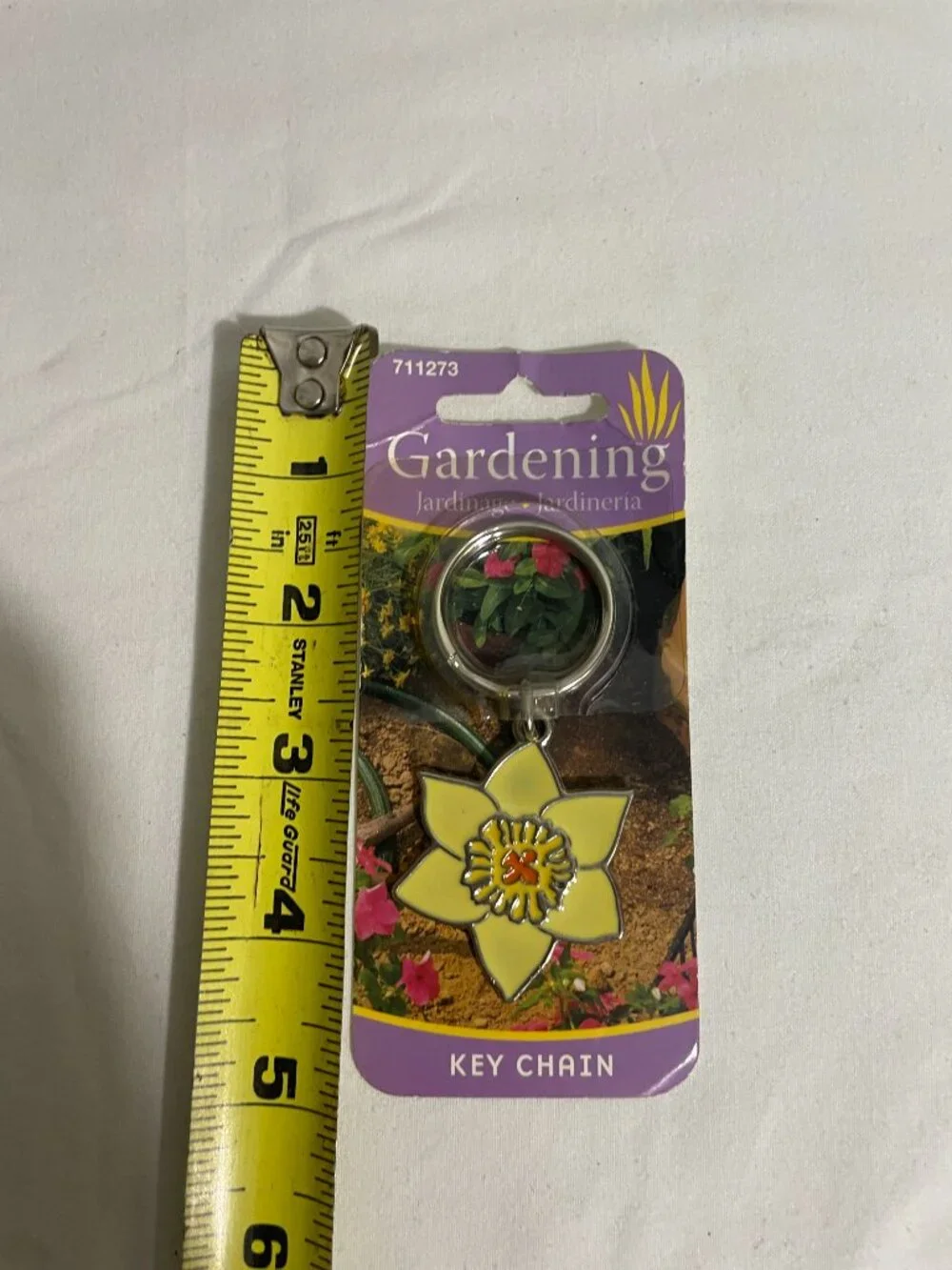 Hillman Yellow Daffodil Flower Metal Key Chain Keyring Gardening Gift NOS USA